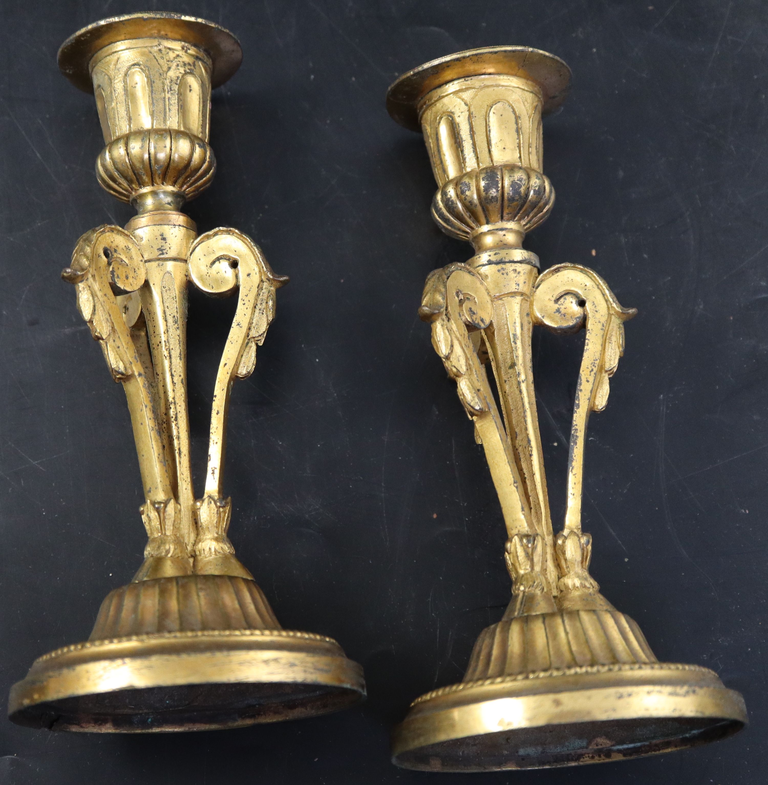 A pair of 19th century French ormolu candlesticks, height 17cm